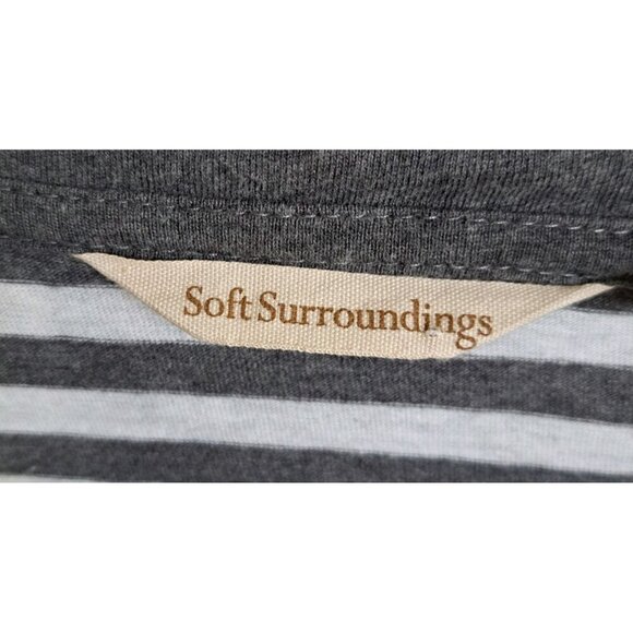 Soft Surroundings Lilo Tunic Top L Gray White Stripe Button Trim 3/4 Sleeve - Picture 2 of 8